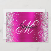 Silver Glitter Hot Pink Monogram 50e verjaardag Kaart (Achterkant)