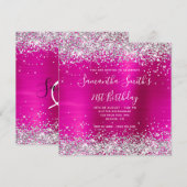 Silver Glitter Hot Pink Monogrammed 21st Birthday Kaart (Voorkant / Achterkant)