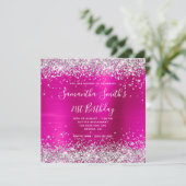 Silver Glitter Hot Pink Monogrammed 21st Birthday Kaart (Staand voorkant)