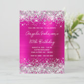 Silver Glitter Hot Pink Monoline 80e verjaardag Kaart (Staand voorkant)