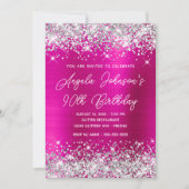 Silver Glitter Hot Pink Monoline 90e verjaardag Kaart (Voorkant)