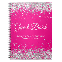 Silver Glitter Hot Pink Ombre Birthday Guest Notitieboek