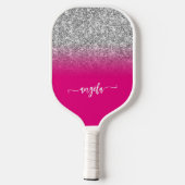 Silver Glitter Hot Pink Ombre Naam Pickleball Paddle (Achterkant)