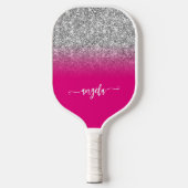 Silver Glitter Hot Pink Ombre Naam Pickleball Paddle (Voorkant)