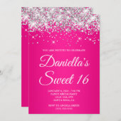 Silver Glitter Hot Pink Ombre Sweet 16 Kaart (Voorkant / Achterkant)