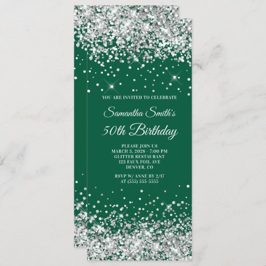 Silver Glitter Hunter Green 50e verjaardag Kaart (Voorkant / Achterkant)