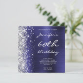Silver Glitter Indigo Blue Folie 60th Birthday Kaart (Staand voorkant)