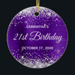 Silver Glitter Indigo Folie 21st Birthday Keramisch Ornament<br><div class="desc">Creëer je eigen ornament voor je dochter op de 21ste verjaardag. Pas de stijl van de bloktekst en/of van de calligrafische doopvont aan. Verander de tekst voor om het even welke speciale of mijlpaalverjaardag. De digitale kunstachtergrond is voorzien van een faux zilveren glitter en donkere indigote paarse ombre folie. Aan...</div>