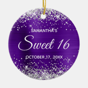 Silver Glitter Indigo Folie Sweet 16 Birthday Keramisch Ornament