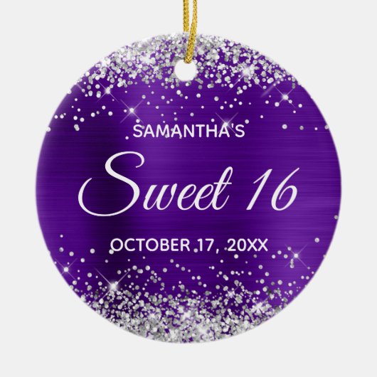 Silver Glitter Indigo Folie Sweet 16 Birthday Keramisch Ornament (Voorkant)
