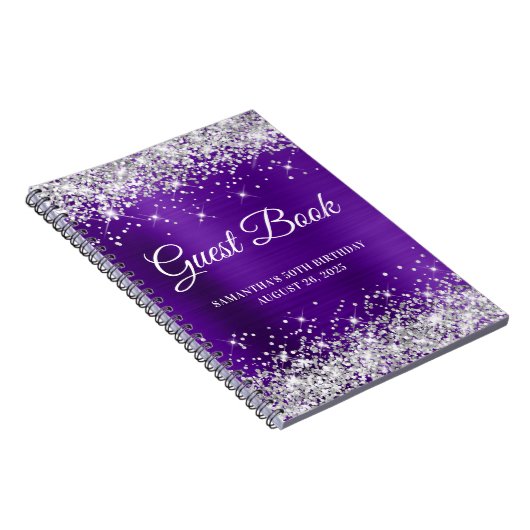 Silver Glitter Indigo Paarse 50e Verjaardags Gast Notitieboek (Rechterzijde)