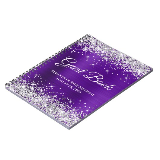 Silver Glitter Indigo Paarse 50e Verjaardags Gast Notitieboek (Linkerzijde)