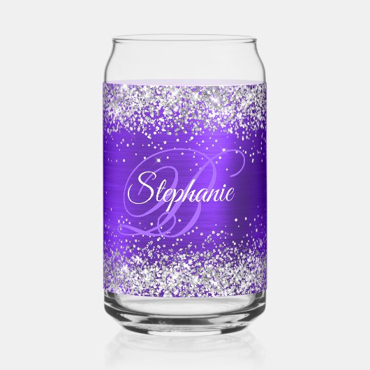 Silver Glitter Indigo Violet Glam Fancy Monogram Blikvorm Glas (Voorkant)