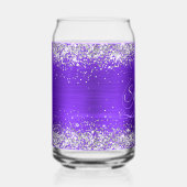 Silver Glitter Indigo Violet Glam Fancy Monogram Blikvorm Glas (Rechts)