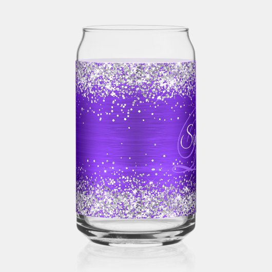 Silver Glitter Indigo Violet Glam Fancy Monogram Blikvorm Glas (Rechts)