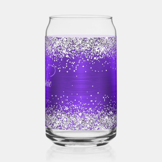 Silver Glitter Indigo Violet Glam Fancy Monogram Blikvorm Glas (Links)