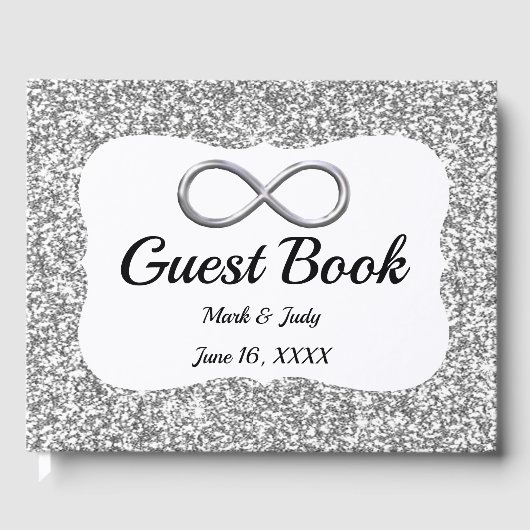 Silver Glitter Infinity bruiloft gastenboek (Voorkant)