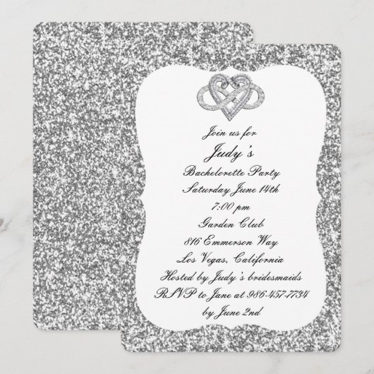 Silver Glitter Infinity Heart Bachelorette Party Kaart (Voorkant / Achterkant)