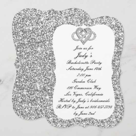 Silver Glitter Infinity Heart Bachelorette Party Kaart (Voorkant / Achterkant)