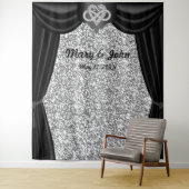 Silver Glitter Infinity Heart Black Gordijn Wandkleed (In situ)