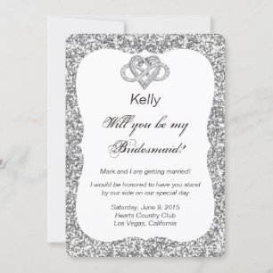 Silver Glitter Infinity Heart Bridesmaid Kaart