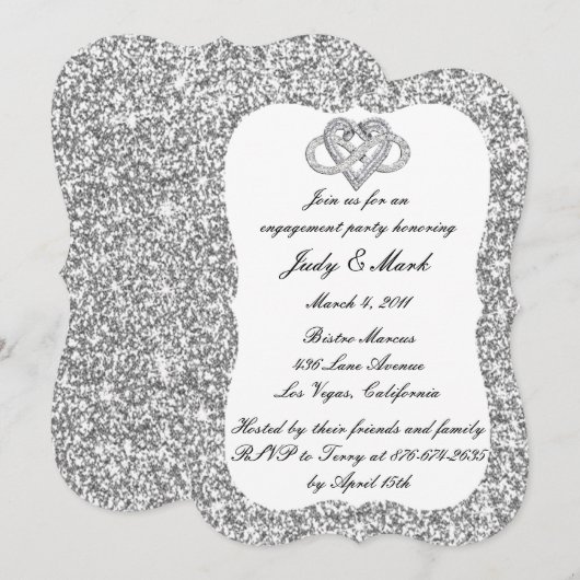 Silver Glitter Infinity Heart Engagement Party Kaart (Voorkant / Achterkant)