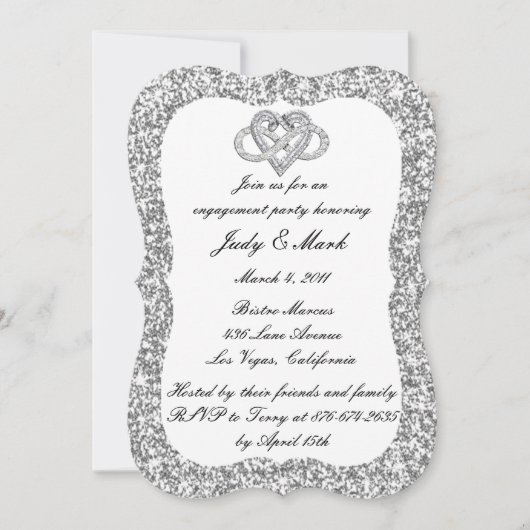 Silver Glitter Infinity Heart Engagement Party Kaart (Voorkant)