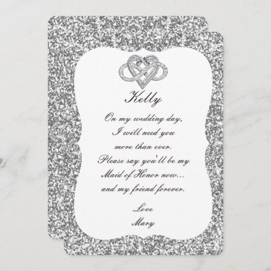 Silver Glitter Infinity Heart, gemaakt van edelach Kaart (Voorkant / Achterkant)