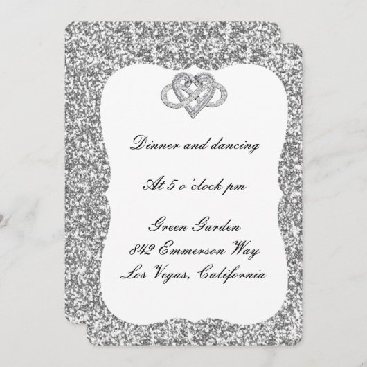 Silver Glitter Infinity Heart Reception Kaart (Voorkant / Achterkant)
