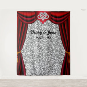 Silver Glitter Infinity Heart Red Curtain Backdrop Wandkleed