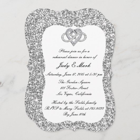 Silver Glitter Infinity Heart Rehearsal Dinner Kaart (Voorkant / Achterkant)