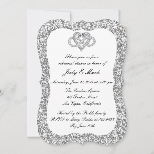 Silver Glitter Infinity Heart Rehearsal Dinner Kaart (Voorkant)