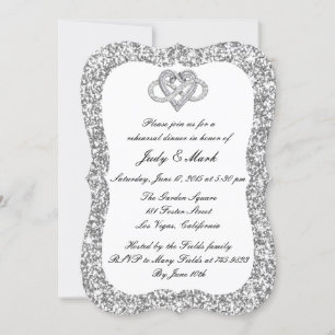 Silver Glitter Infinity Heart Rehearsal Dinner Kaart