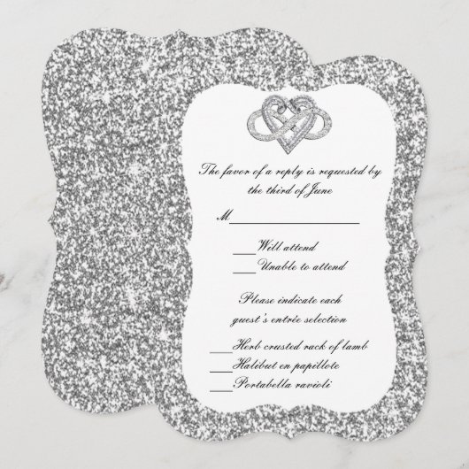 Silver Glitter Infinity Heart Response Kaart (Voorkant / Achterkant)