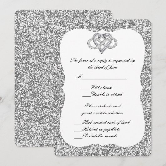 Silver Glitter Infinity Heart Response Kaart (Voorkant / Achterkant)