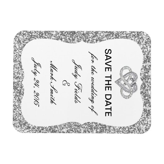 Silver Glitter Infinity Heart sparen de Datum Magn Magneet (Horizontaal)