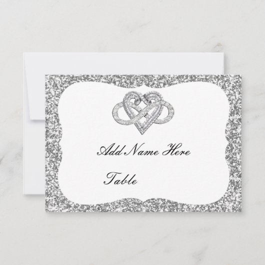 Silver Glitter Infinity Heart Table Place Card Kaart (Voorkant)