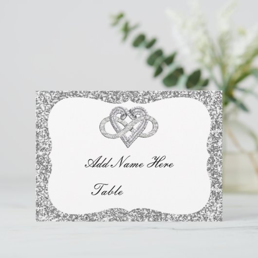 Silver Glitter Infinity Heart Table Place Card Kaart (Staand voorkant)