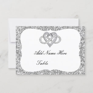 Silver Glitter Infinity Heart Table Place Card Kaart