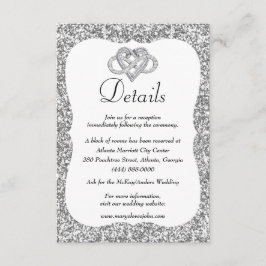 Silver Glitter Infinity Heart Weddenschap Details Informatiekaartje