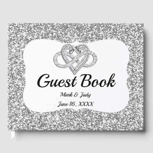 Silver Glitter Infinity Heart Wedding Guestbook Gastenboek (Voorkant)