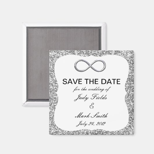 Silver Glitter Infinity Save the Date Magnet (Voorkant / Achterkant)
