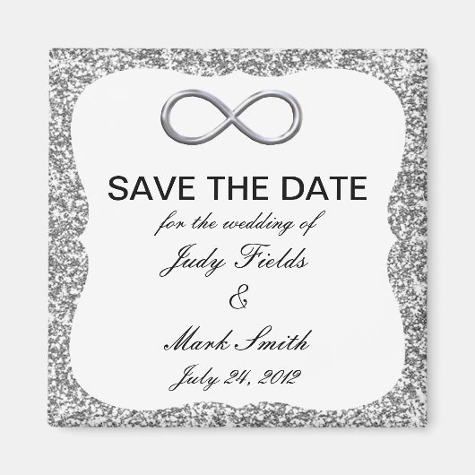 Silver Glitter Infinity Save the Date Magnet (Voorkant)