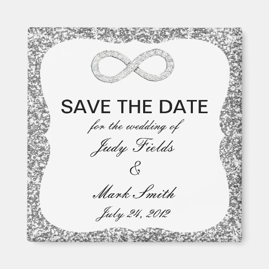 Silver Glitter Infinity Save the Date Magnet (Voorkant)