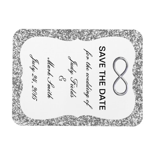 Silver Glitter Infinity Save the Date Magnet Magneet (Horizontaal)