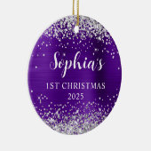 Silver Glitter Ingigo Foil 1st Christmas Photo Keramisch Ornament (Rechts)