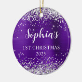 Silver Glitter Ingigo Foil 1st Christmas Photo Keramisch Ornament (Links)