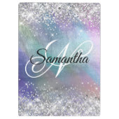 Silver Glitter Iridescent Folie Fancy Monogrammen Klembord (Achterkant)