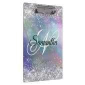 Silver Glitter Iridescent Folie Fancy Monogrammen Klembord (Rechts)