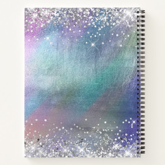 Silver Glitter Iridescent Folie Fancy Monogrammen Notitieboek (Achterkant)